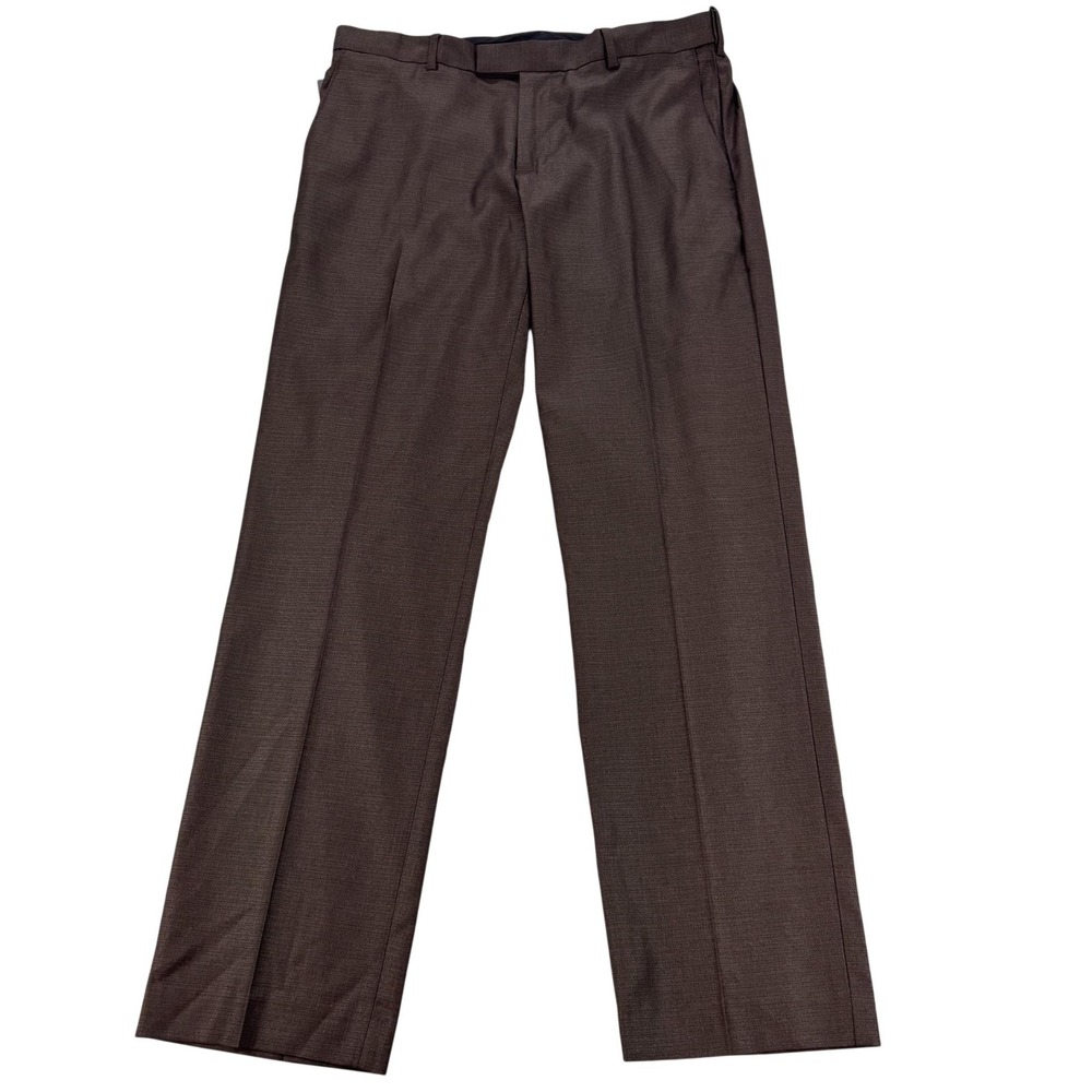Savane Performance Dress Pants Mens 34x32 Brown Straight Flex Waist No Iron $80
